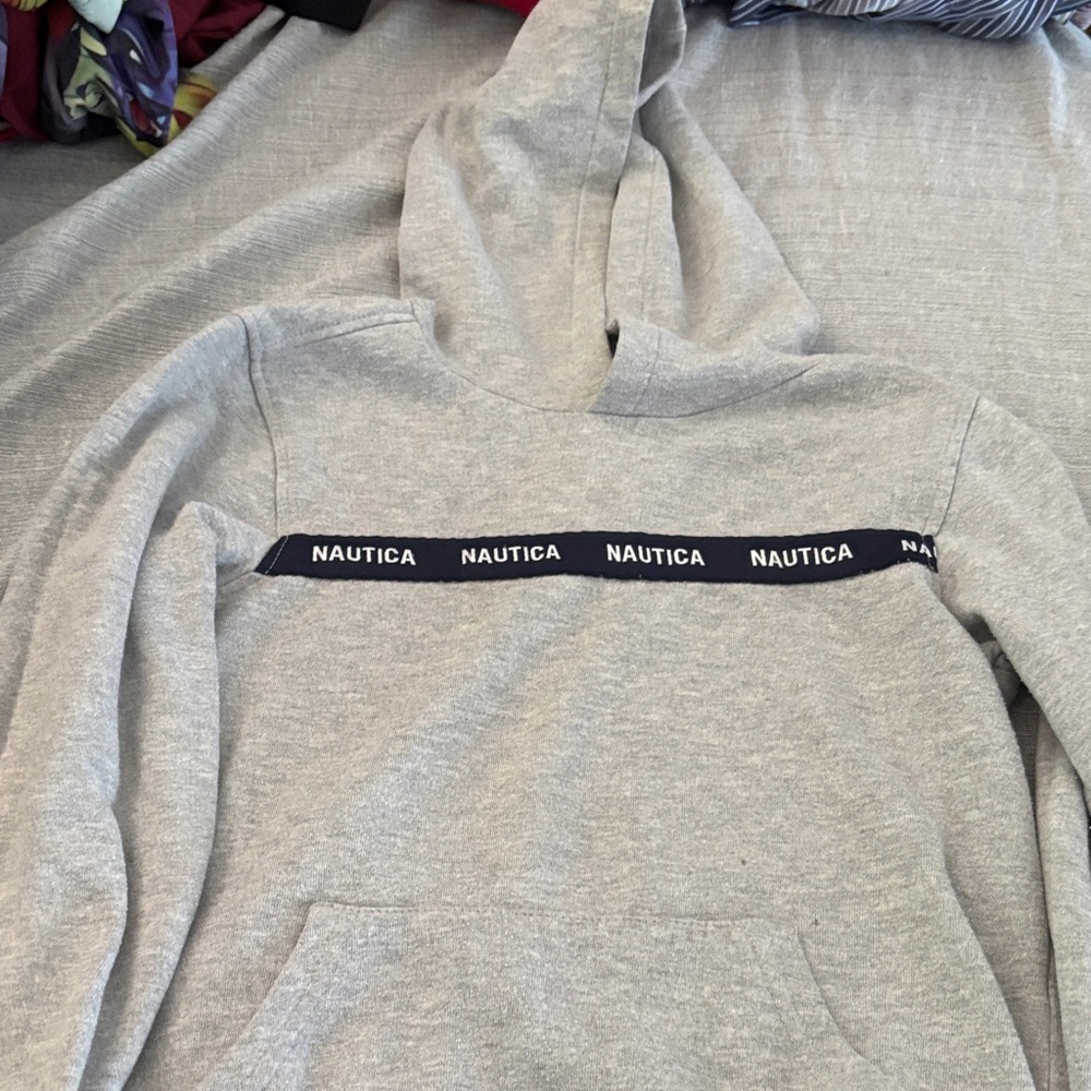 Nautica Heather Gray Hoodie with Navy Accents